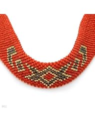 ENZO LIVERINO 18K Yellow Gold Aventurine and Coral Ladies Choker. Length 14 in. Total Item weight 95.3 g.