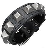 Quality Black Leather Buckle Bracelet with Pyramid Steel Studs, Fits 8 to 9.5 Inch Wrists