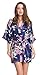 Aibrou Women's Kimono Robes Satin Peacock and Blossoms Silk Nightwear Short Style