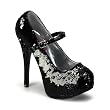 5 3/4 Inch Heel Reversible Sequin Mary Jane Shoes Concealed Platform Closed Toe Pump Gold Blue Silver Pink Red