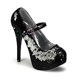 5 3/4 Inch Heel Reversible Sequin Mary Jane Shoes Concealed Platform Closed Toe Pump Gold Blue Silver Pink Red