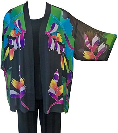 Women's Hand Painted Black Paradise Silk Kimono Jacket