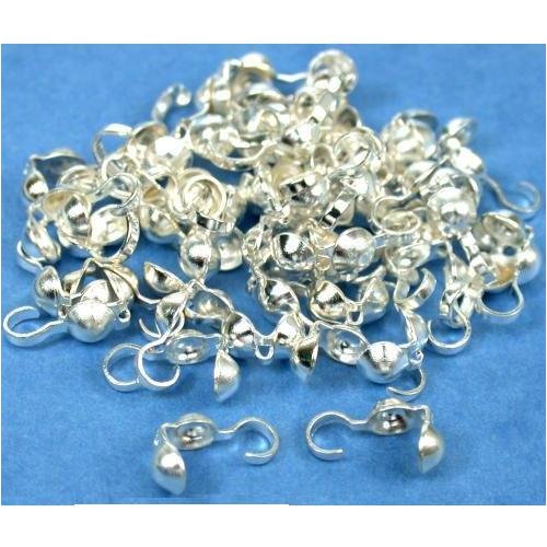 50 Bead Tips Clamshell Silver Plated Bead Stringing 