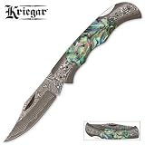 Kriegar Folder with Damascus Blade and Abalone Handle