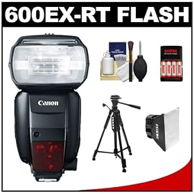 Canon Speedlite 600EX-RT Flash with Tripod + Soft Box + Batteries & Charger + Cleaning Kit for 60D, 7D, 1D X, 1D, 1DS, 5D Mark II III, Rebel T4i, T3i, T3 Digital SLR Camera