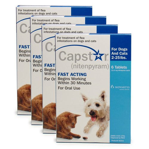 4 PACK CAPSTAR Blue for Dogs or Cats 2-25 lbs(24 tablets)
