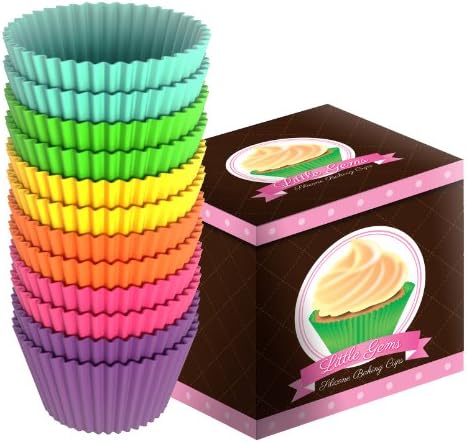 Sunsella Little Gems - 12 High Quality BPA Free Silicone Baking Cups - 100% Money-back Lifetime Guarantee! - Perfect Cupcakes &amp; Muffins Every Time - Non-stick, Dishwasher, Oven, Microwave, Freezer Safe, Durable &amp; Reusable Bakeware - 6 Fun &amp; Vibrant Colors, Great Cupcake Gift Idea - Meets FDA Standards