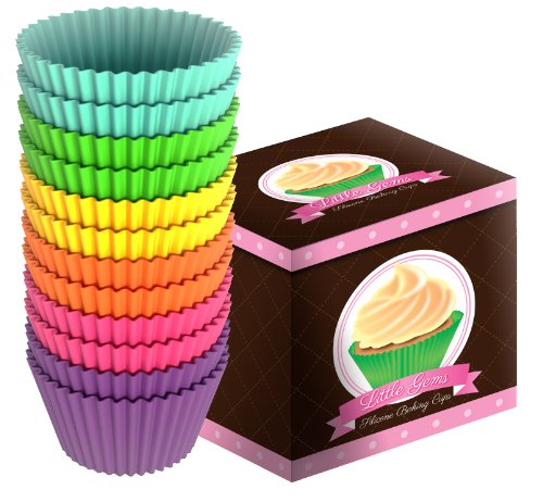 Sunsella Little Gems - 12 High Quality BPA Free Silicone Baking Cups - 100% Money-back Lifetime Guarantee! - Perfect Cupcakes &amp; Muffins Every Time - Non-stick, Dishwasher, Oven, Microwave, Freezer Safe, Durable &amp; Reusable Bakeware - 6 Fun &amp; Vibrant Colors, Great Cupcake Gift Idea - Meets FDA Standards