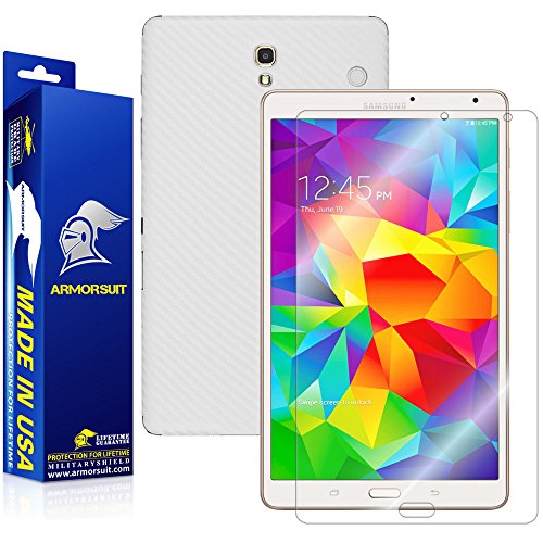 ArmorSuit MilitaryShield - Samsung Galaxy Tab S 8.4 Screen Protector + White Carbon Fiber Full Body Skin Protector / Front Anti-Bubble Ultra HD - Extreme Clarity & Touch Responsive Shield with Lifetime Replacement Warranty
