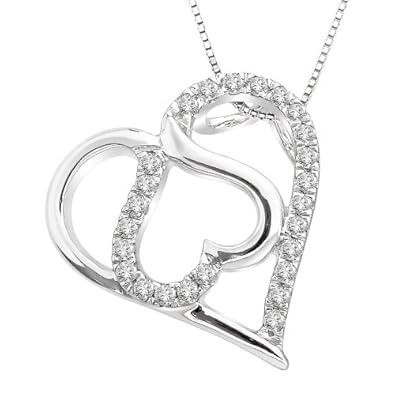Sterling Silver Diamond Double Heart Pendant Necklace - Save: 52%