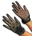 Cotton Crochet Shortie Gloves with Sheer Pleated Flower in White and Black