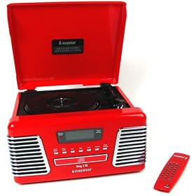 Steepletone Classic Roxy 2 Red with Record Turntable - CD Player with Remote control + FM / AM Radio & USB MP3 Player port