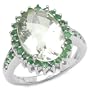 5.75 Carat Genuine Green Amethyst Oval & Emerald Rounds Sterling Silver Ring