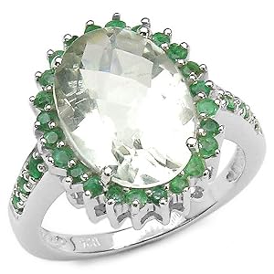 Buy 5.75 Carat Genuine Green Amethyst Oval and Emerald Rounds Sterling Silver Ring by JewelzDirect