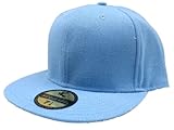 Plain Baby Blue Fitted Flat Peak Baseball Cap 6 7/8