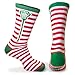 ChalkTalkSPORTS Athletic Half Cushioned Lacrosse Crew Socks | Mid Calf | Christmas Lax Stripes | Red & White