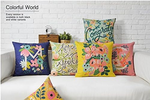 Yoovimin ®5Pcs Cotton Linen Decorative Pillowcase Cushion Cover for Sofa Throw Pillow Case 17x17 Inch 43x43cm (Meaningful English Writing)