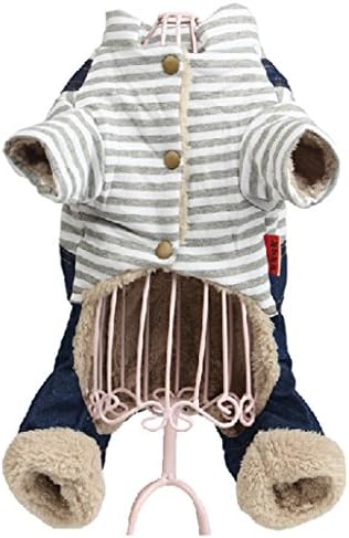 Grey Pet Dogs Soft Stripe Thick Four-leg Jumpsuit Jeans Overalls (L)