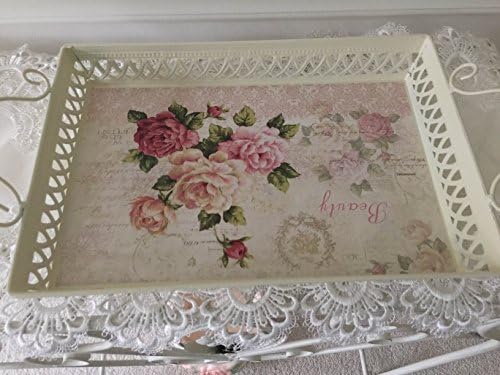 Small Metal Serving Tray ,Shabby Chic ,With Floral Design12 Inch By 8 Inch