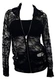 eVogues Plus Size Lace Zipper Front Hoodie Top Black