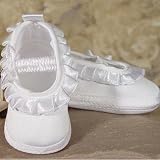 Baby Girls White Matte Satin Pleated Ribbon Christening Shoes 0-3