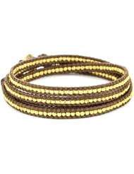 Chan Luu Gold Vermeil Bead Brown Leather Wrap Bracelet
