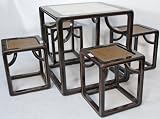 BK0081Y-Asian-Inspired Game or Card Table, with Marble Top and Stools, Contemporary, China, Elm (Yum