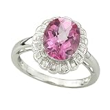 14K White Gold 0.12 ct. Diamond and 3 1/5 ct. Cushion Cut Pink Topaz Fashion Ring