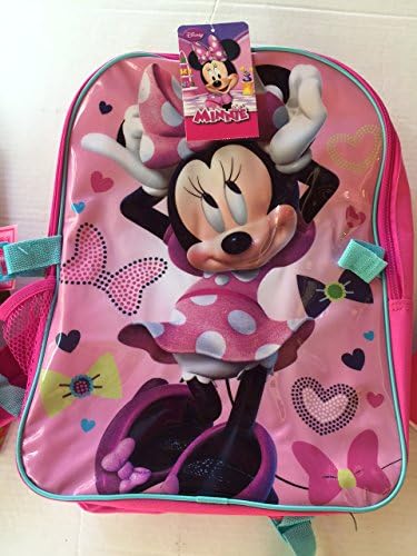 Disney Minnie Mouse Large Backpack Girl's Licensed Book Bag Detachable Insulated Lunch Box Back to School Supplies Scissors Glue Folder Pencils Eraser Markers Crayons Glue Sticks Notebook Paper