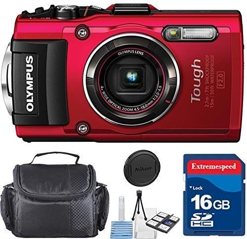 Olympus Stylus TOUGH TG-4 Digital Camera (Red) + 16GB High Speed Memory Card + Deluxe Camera Case + Deluxe 6 Piece Starter Kit