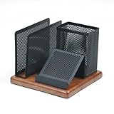 Rolodex 23550 Distinctions Desk Organizer, Rich Cherry Wood/ Black Metal