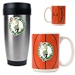 Boston Celtics Stainless Steel Travel Tumbler & Gameball Ceramic Mug Set - Primary Logo NBA Basketball
