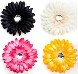 Girls My Little Noggin Set of 4 Large Diamond Gerber Daisy Flower Hair Clip in Cream, Black, Hot Pink & Yellow