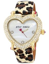 Betsey Johnson Womens BJ00253-03 Heart-Shaped Dial and Leopard Strap Watch