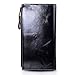 AINIMOER Women's Large Capacity Luxury Wax Genuine Leather Wallet With Zipper Pocket(Black)