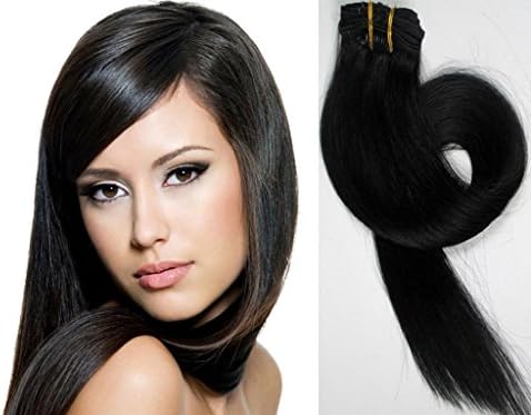 Fashion Hairstyle Clip in Remy Human Hair for Beauty Women's Accessories in 48cm 75 Gram - Natural Black #1b