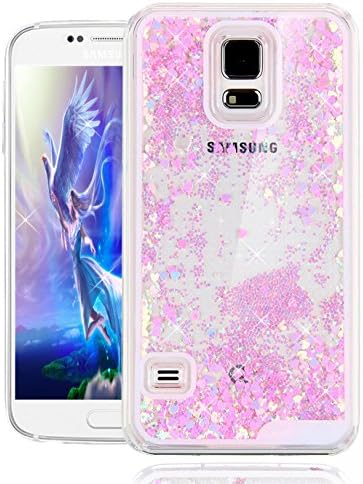 Galaxy S5 Cover Samsung Galaxy S5 Cover for Girls EMAXELER 3D Creative Design Angel Girl Flowing Liquid Floating Heart Bling Shiny Liquid PC Hard Cover for Samsung Galaxy S5 Heart Pink