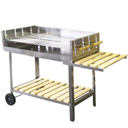 Barbecue à charbon en acier inoxydable avec chariot 145 x 92 x 60 cm