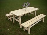 White Cedar Log Picnic Table with Detached Bench - 6 foot