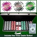 500 Casino Grade Las Vegas 14 gram Poker Chips w/ Timer Dealer Button. Premium Composite Clay Poker Chips, Includes Aluminum Case.