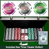 1000 Casino Grade Las Vegas 14 gram Poker Chips w/ Free Timer Dealer Button. Premium Clay Poker Chips, includes Aluminum Case.