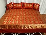 King Size Patch Work Silk bed sheet Bedspread with Pillow Covers & Cushion  ....