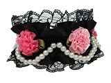 Bella's Luxury Leather Dog Collar with Lace and Pearls, Black - Small 3/4 x 13