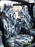 CUSTOM Pontiac Torrent Seat Covers - FRONT FULL SET: Low Back Buckets w/ Passenger Fold Flat Seat and Adjustable Headrests (2006-2009) - Camo Gray - Made in the USA