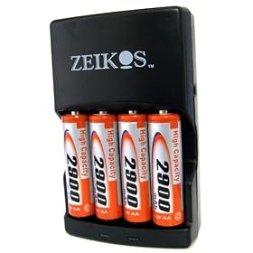 Zeikos ZE-QC3900 Rapid AA/AAA Battery charger AC/DC w/4AA 2900mAh Batteries