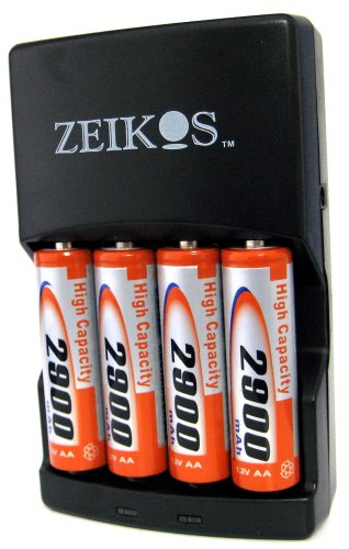 Zeikos ZE-QC3900 Rapid AA/AAA Battery charger AC/DC w/4AA 2900mAh Batteries