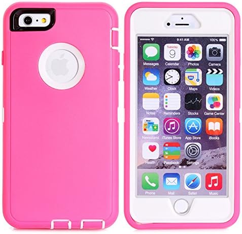Iphone 6s Plus Case, 360 Protection Soft Silicon Anti-knock Build-in Screen Hybrid Faypro® Cases for Iphone 6s Plus (rose red &amp; white)