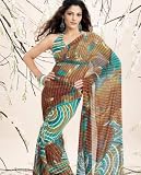 Exclusive Olive Green Faux Georgette Belly Dance Dress Saree Sari with Unstitched Blouse