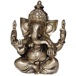 Religious Statues Brass Ganesha in Sitting Posture 2.5 x 4.5 x 5.5 inches