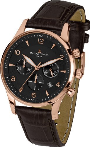 Jacques Lemans London 1-1654G 40mm Rose Gold Tone Case Leather Mineral Men's Watch